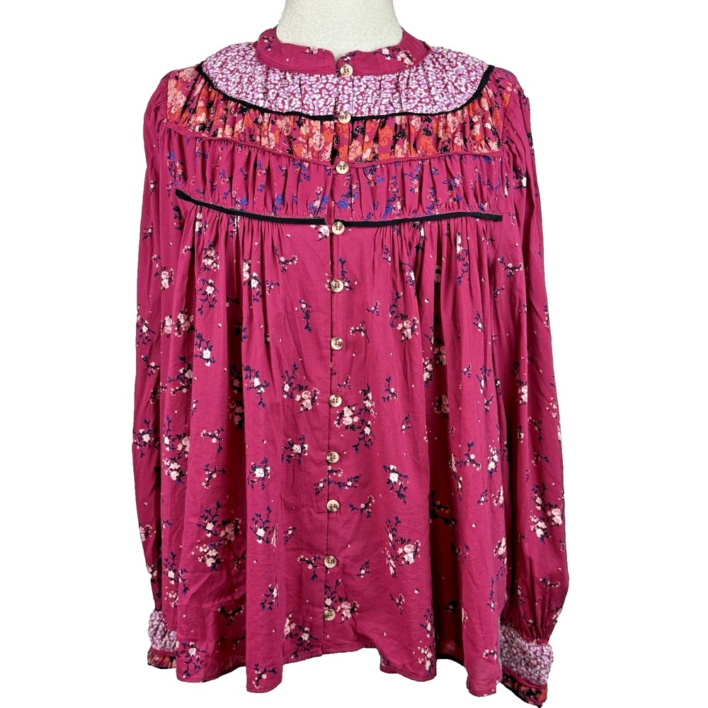 Free People Paloma Top Women's M Berry Combo Floral Peasant Romantic Prairie NWT